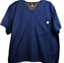 Carhartt Medical Scrub Top Shirt Size Large Blue Short Sleeve V Neck Unisex - £8.47 GBP