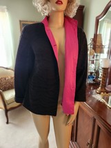 Linea by Louis Dell’ Olio Black Career Jacket Button Front Pink Satin Li... - $54.44