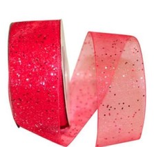 Red Sheer Glitter Ribbon - 1 1/2&quot; x 25 Yards - 100% Nylon (2 Pack - 50Yds Total) - £9.76 GBP