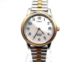 Womens Timex Indiglo Watch New Battery Two-Tone MOP Date Dial U0 24mm - $24.99