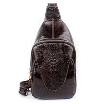 Men&#39;s Crocodile Grains Chest Bags Cowhide Crossbody Bag Cow Leather Chest Packs - £62.49 GBP