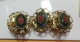 Vintage Carved Multi-Color Floral Oval Panel Link Semi-Filigree Bracelet - $66.33