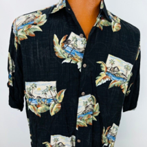 Campia Moda Hawaiian Aloha M Shirt Palm Trees Pineapple Boats Floral Black - $39.99