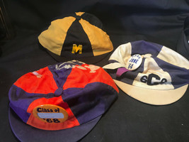 Old Vtg Collectible Lot Of 3 Collectible Collegiate Beanie Cap Hats W/ Two Pins - £47.91 GBP