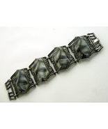 Light Weight Chunky 50s Zebra Stripe-ish Gray Black Wide Link Panel Brac... - $48.95