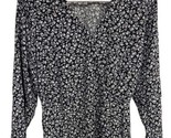 Old Navy Women Size Small Floral V Neck Boho Peasant Top Black White - £8.23 GBP