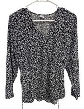 Old Navy Women Size Small Floral V Neck Boho Peasant Top Black White - £8.23 GBP