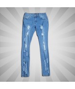 Fashion Nova Denim Jeans ~ Sz 7/8 ~ Mid Rise ~ Distressed ~ Blue ~ 30&quot; I... - £17.69 GBP