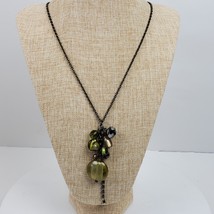 Vintage Style Casual Career Green Stone &amp; Chain Necklace 32&quot; - £9.13 GBP