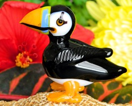 Vintage puffin auk bird hand blown art glass figurine sculpture ooak thumb200