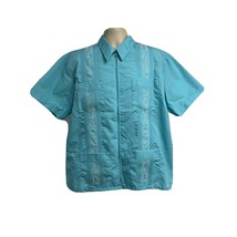 Haband Guayabera Vintage Mens Blue Zip Up Shirt 2XL Cuban Sopranos Cigar Pockets - £19.46 GBP
