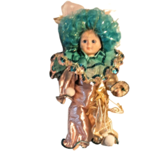 Teal Gold Porcelain Doll Clown A Playmate Today A Treasure Tomorrow Vtg - £19.12 GBP