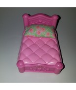 Fisher Price Loving Family Pink Bed Attached Green Floral Pillow Dollhou... - £7.75 GBP