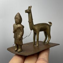 Vintage Cast Brass Figurine with Llama Ethnic Folk Art Bronze Sculpture ... - $150.00
