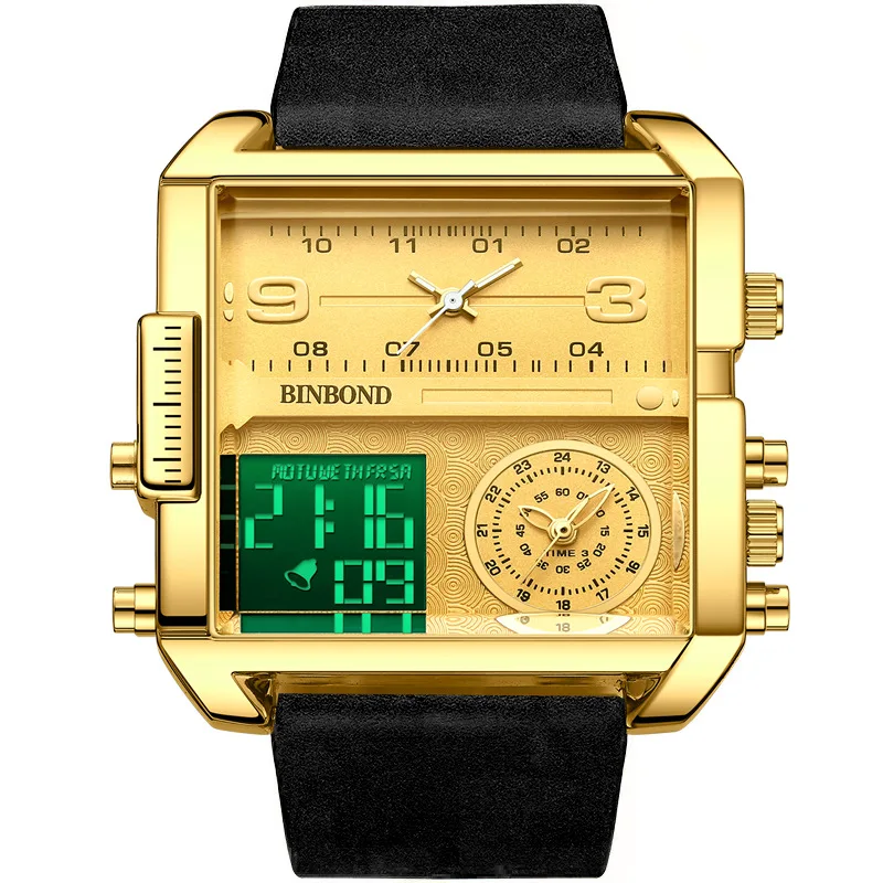 Watch Binbond Men&#39;s Popular Watch Creative Large Dial Square Multifunctional 3 D - £47.19 GBP