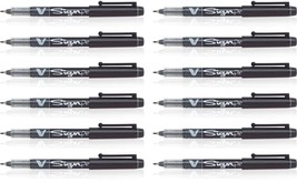Pilot 12 Pcs Black V Sign Pen Liquid Ink Medium 2mm Nib Tip 0.6mm V-Sign... - $55.52