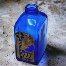 Vtg Square Cobalt Blue Glass Bottle w/Label Harvey Photochemical 777 Replenisher - $74.95