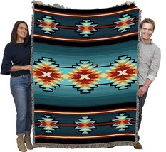 Aydin Turquoise Blanket, 72 X 54, A Southwest Native American-Inspired Tapestry - £71.91 GBP