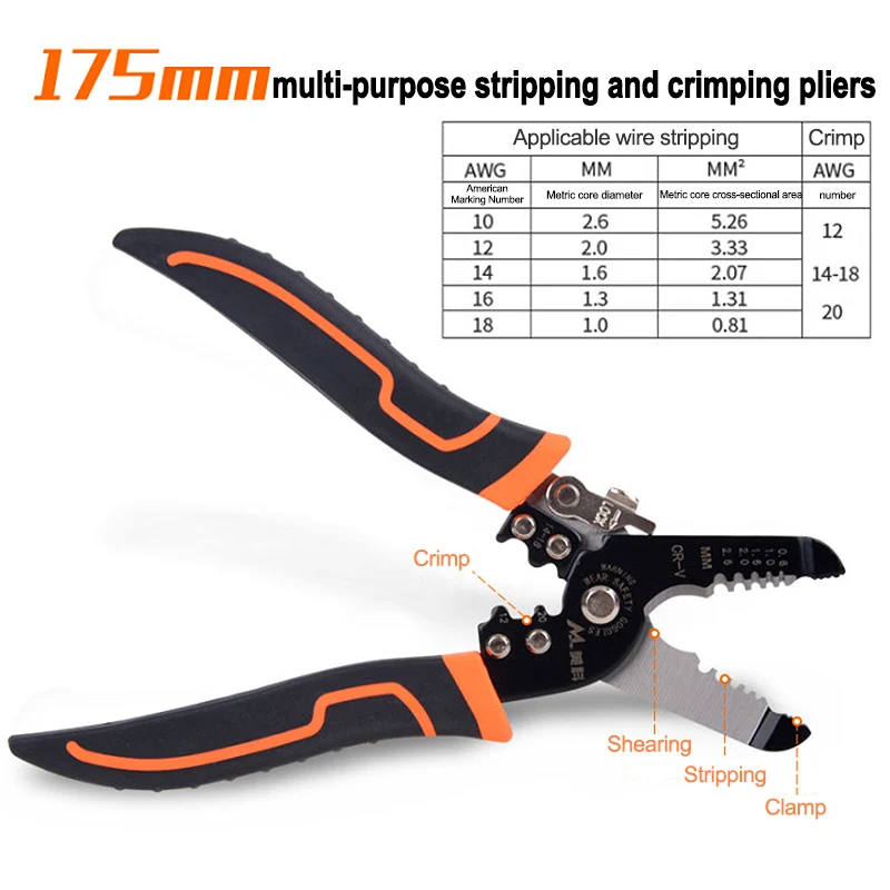 Play 175mm Stripping Crimping Pliers Wire Stripper Multi Functional Ring Crimppe - £22.91 GBP