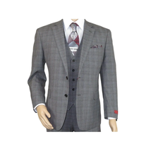 Mens Renoir 3 Piece Vested Suit Glen Plaid Notch Lapel Business 278-1 Gray New image 2