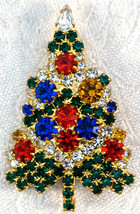 Bright &amp; Bold Multi Colored Rhinestone / Crystal Christmas Tree Pin - £31.92 GBP