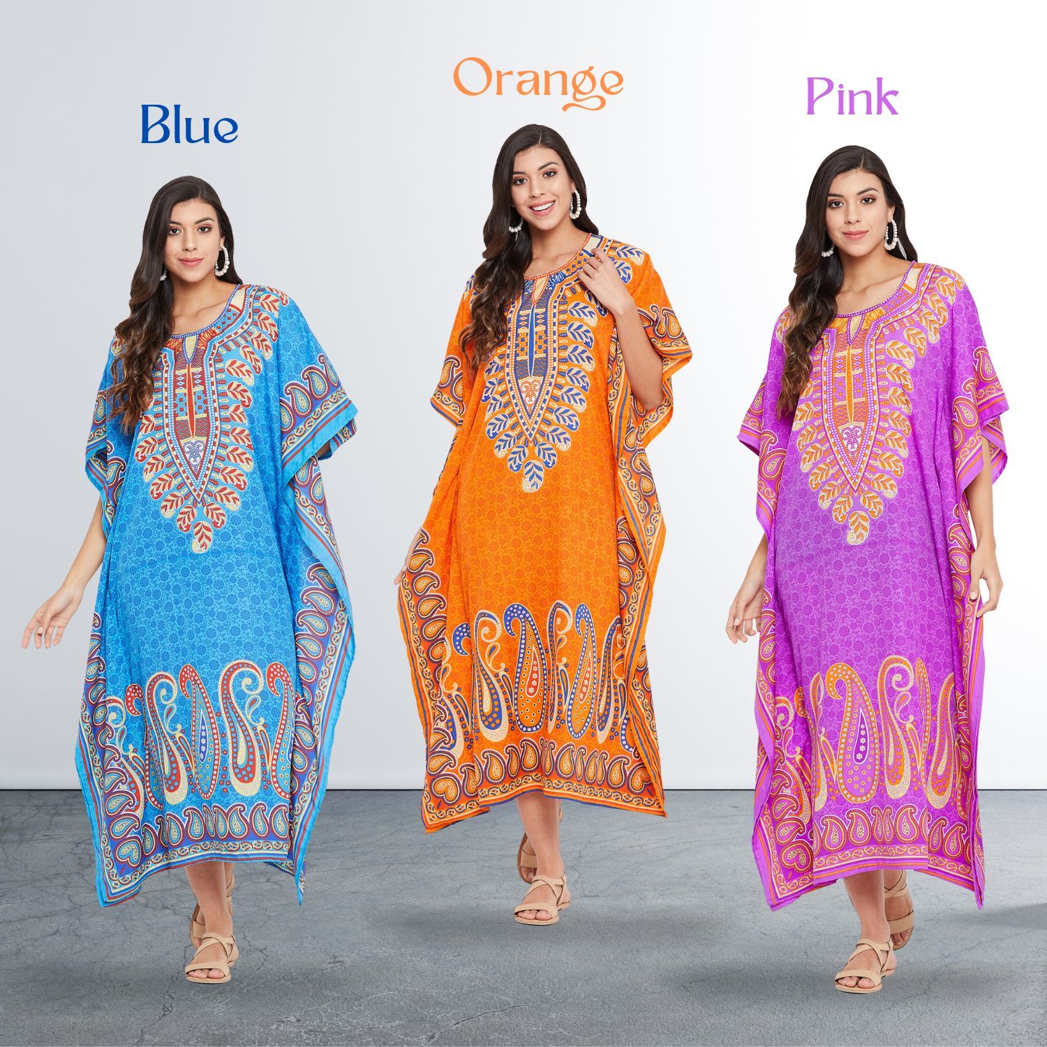 Primary image for Paisley Print Polyester Kaftan Dress in 3 Color Options for Women by Gypsie Blu