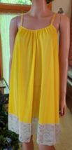 Vtg 60s Rare Mustard Yellow Nylon Babydoll Lace Hem Nightgown Tent Dress - £30.95 GBP