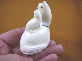 (TNE-SEAL-281) Seal Mama seals TAGUA NUT palm figurine carving love litt... - $27.79
