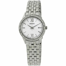 Seiko SUR695 Ladies Swarovski Crystal Silver Dial Date Dress Watch MSRP ... - £64.10 GBP