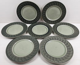 7 Pfaltzgraff Shadow Box Jade Salad Plates Set Green Emboss Rim Band Dishes Lot - £61.85 GBP