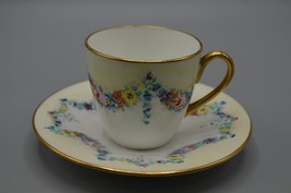 Crown Staffordshire Demitasse Cups Saucer Handpainted Floral Pattern MH 1923 - £34.71 GBP