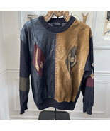 Vintage 90s Saxony Hip Hop Patchwork Sweater Leather Suede Black Burgund... - $99.89 CAD
