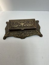 Vintage Solid Brass Stamp Box Desk Footed French Depose Ornate India Ink... - £39.92 GBP