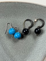 Estate Lot of Oxidized Silvertone Hoop w Large Black Plastic Bead &amp; Faux Turquoi - £8.48 GBP