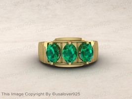 Emerald Oval Gemstone High Quality Brass Modern Signet Unisex Ring Jewelry - £45.71 GBP