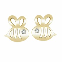 10K Yellow Gold Plated Diamond Honey Bee Stud Earrings With Screw Back - £51.34 GBP
