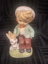 Vintage Norleans Japan Boy with Bunny rabbit Figurine Easter home decor - £12.58 GBP