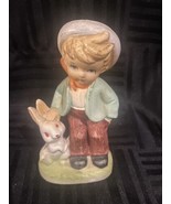 Vintage Norleans Japan Boy with Bunny rabbit Figurine Easter home decor - £12.59 GBP