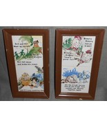 Pair 1950s-60s NURSERY RHYMES Ceramic Tiles FRAMED Made in Japan NICE GR... - $19.79