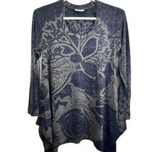 Soft Surroundings Floral Tunic Sweater Top Blue Gray Size M Long Sleeve Pullover - £24.90 GBP