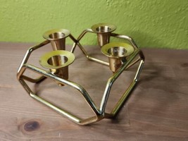 Mid Century Modern Solid Brass Retro Geometric Candlelabra 4 Candlesticks Boho - £30.24 GBP