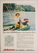 1960 Print Ad Johnson Sea-Horse Outboard Motors Lady in Boat Catches Huge Bass - $18.88