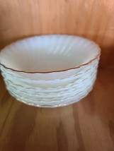 Anchor Hocking 6-Cereal/Soup Bowls Gold Trim Milk Glass Vintage / FREE S... - $721.77 MXN