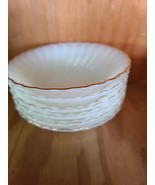 Anchor Hocking 6-Cereal/Soup Bowls Gold Trim Milk Glass Vintage / FREE S... - $54.30 CAD