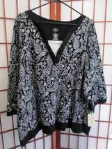 NWT Women&#39;s Knit W/Faux Layer Black/White Knit Top by St. John Bay Size 3X - $24.95