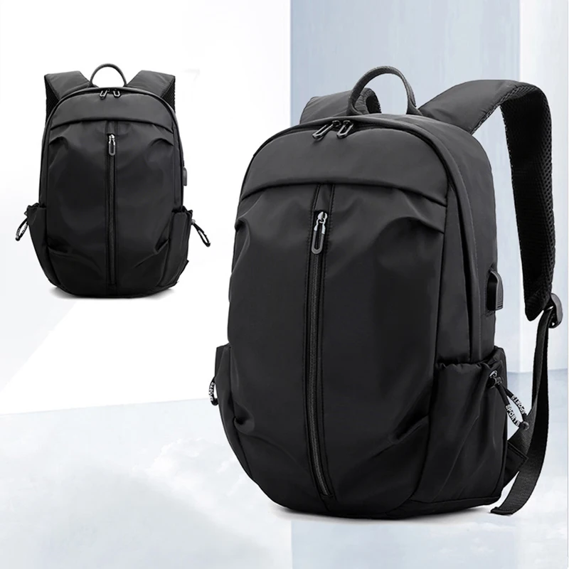 USB Backpack Men Nylon Waterproof Travel Bag New Simple Pure Color Backbag Light - £95.87 GBP