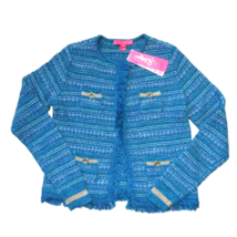 NWT Lilly Pulitzer Beckington Cardigan in Blue Grotto Metallic Tweed Sweater S - £89.27 GBP