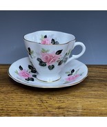 Clarence Bone China Teacup &amp; Saucer Pink Roses Floral England Gold Rim - $35.75