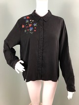 NWT Women&#39;s beach lunch lounge Black Floral Embroidered Button Down Top Sz Large - £17.87 GBP