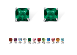 Birthstone Princess Cut May Emerald Earrings Sterling Silver - £60.73 GBP